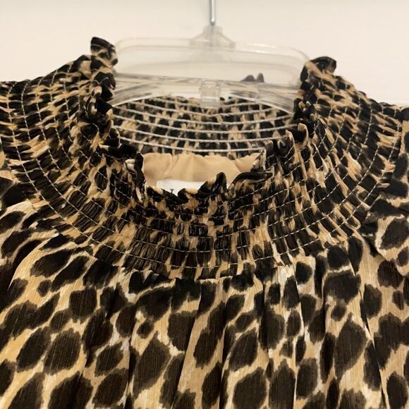 J Crew Factory Leopard Long Sleeve Chiffon Gathered Mock Neck Blouse - Picture 10 of 11